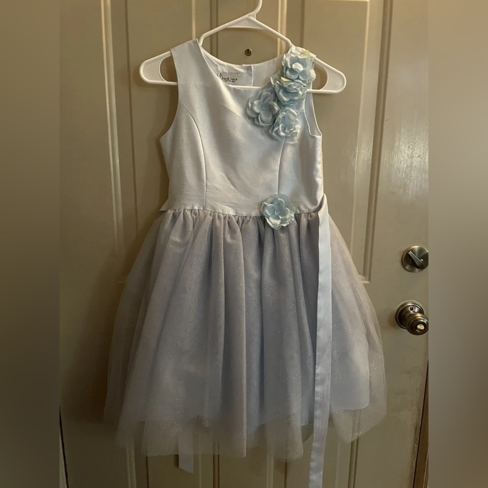 Baby Blue Pippa & Julie Girls’ Dress Size 12 with Flowers and Tulle